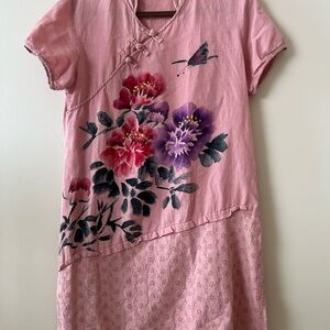 Floral Pink Dress with Butterfly Design